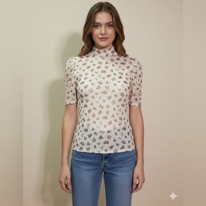 Polly & Esther Juniors Sheer Floral Print Ruched Short Sleeve Top Size Large EUC